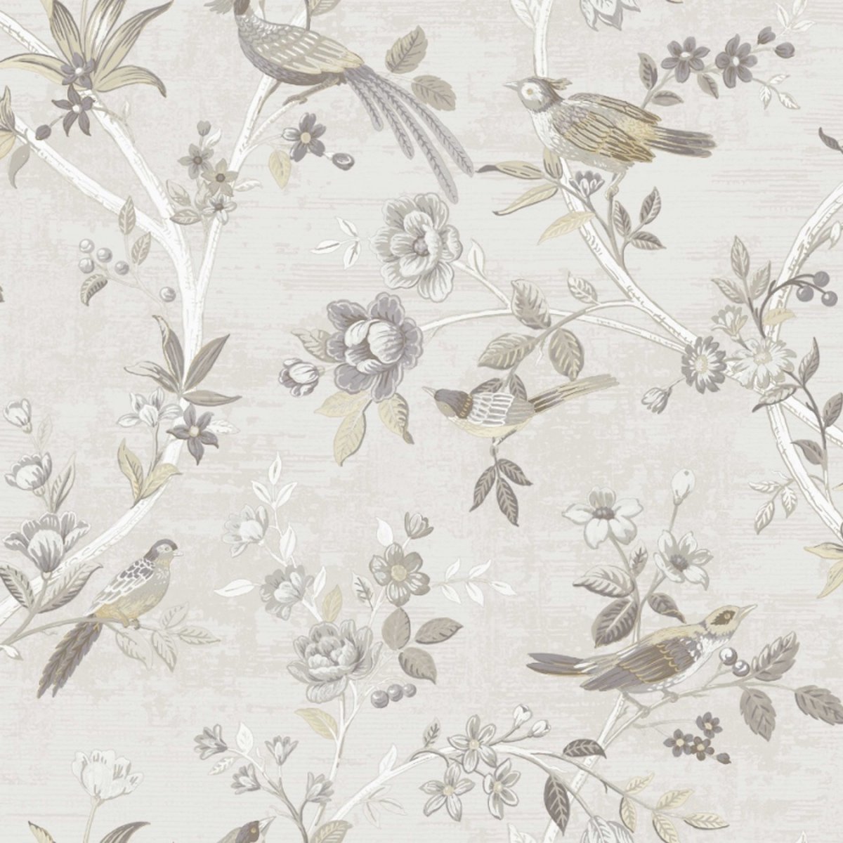 Behang met takken en vogeltjes - Behang - Wandbekleding - Wallpaper - Vliesbehang - Thema - 0,53 x 10,05 M.