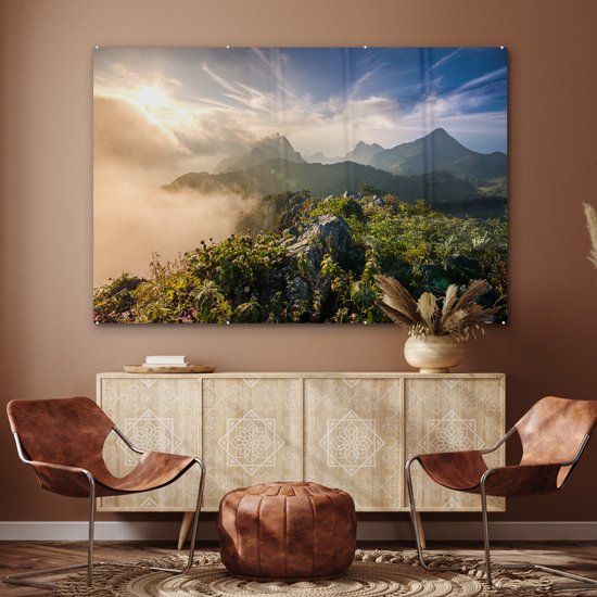 MuchoWow® Peinture sur verre - Berg dans la brume - 150x100 cm - Peintures sur verre acrylique - Photo sur Glas