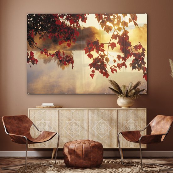 MuchoWow® Peinture sur verre - Feuilles - Soleil - Automne - 180x120 cm - Peintures sur verre acrylique - Photo sur Glas