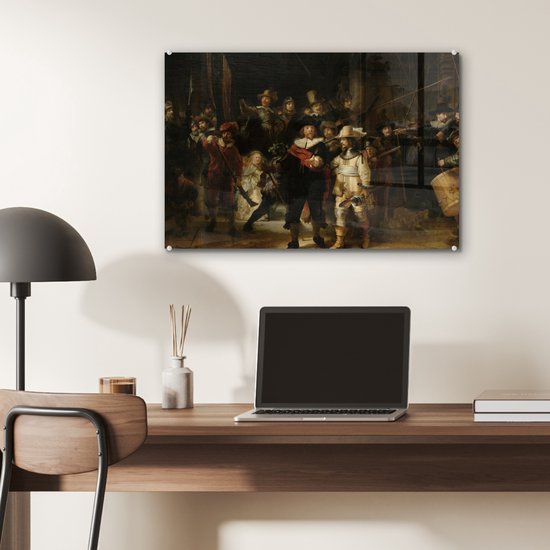 MuchoWow® Peinture sur Verre - La Nachtwacht - Art - Maîtres Anciens - Rembrandt - 60x40 cm - Peintures sur Verre Acrylique - Photo sur Glas