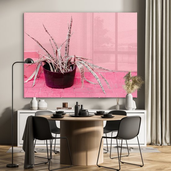 MuchoWow® Peinture sur verre 160x120 cm - Peinture sur verre acrylique - Été - Rose - Plantes - Photo sur verre - Peintures