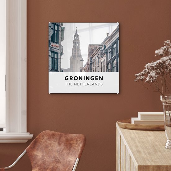 MuchoWow® Peinture sur verre 50x50 cm - Peinture sur verre acrylique - Nederland - Groningue - Tour - Photo sur verre - Peintures