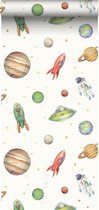 ESTAhome papier peint planètes dans l'espace blanc, vert et rouge - 139346 - 50 x 900 cm