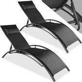 tectake® set van 2 tuinstoelen ligstoelen - aluminium ligbedden - weerbestendig - ideaal voor tuin - balkon - terras - inclusief hoofdkussen - 5-voudig verstelbare rugleuning - zwart