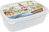 Lunch box Wit - Lunch box - Boîte à pain - Plage - Animaux - Enfants - Phare - Garçons - 18x12x6 cm - Adultes