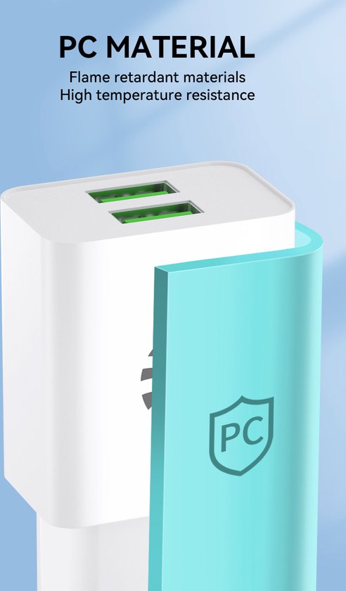 MG - Adaptateur USB avec câble - 2,4 A - Chargeur rapide avec câble - 2x Port USB avec câble de 1 m - USB vers Type-C - Wit