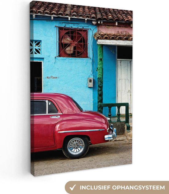 Canvas schilderij 90x140 cm - Wanddecoratie Kleurrijk Cuba - Muurdecoratie woonkamer - Slaapkamer decoratie - Kamer accessoires - Schilderijen