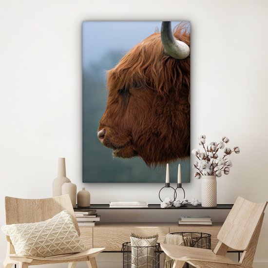 Gros plan sur toile écossais highlander 2cm 80x120 cm - Tirage photo sur toile (Décoration murale salon / chambre) / Animaux sauvages Peintures sur toile