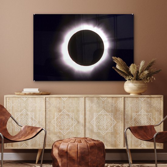 MuchoWow® Peinture sur verre 90x60 cm - Peinture acrylique sur verre - Éclipse solaire totale - Photo sur verre - Peintures