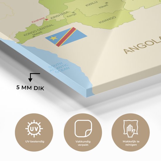 Peinture sur Verre - Dessin du Congo-Kinshasa sur une Carte Verte - 90x90 cm - Peintures sur Verre Peintures - Photo sur Glas