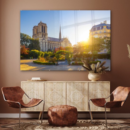 MuchoWow® Peinture sur verre 180x120 cm - Peinture sur verre - Paris - Notre Dame - Soleil - Photo sur verre acrylique - Peintures