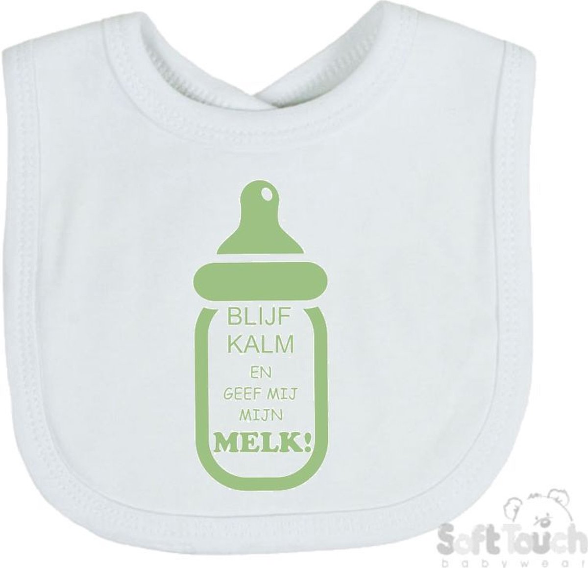 Goedkoopste Soft Touch Slabber Slabbetje Slab Blijf kalm en geef mij melk! Unisex Katoen Wit/sage green (saliegroen) Maat 33x22 Cm