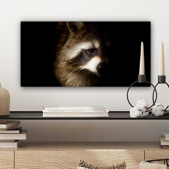 Tableau Peinture Raton Laveur - Animaux Sauvages - Zwart - 40x20 cm - Décoration murale