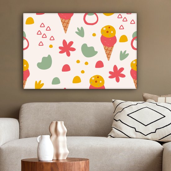 Canvas Schilderij IJs - Driehoek - Bloemen - Patroon - 60x40 cm - Wanddecoratie