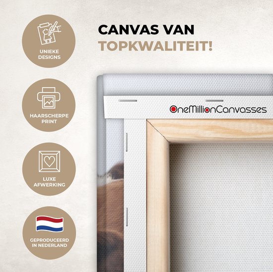 Tableau Peinture Vaches - Marron - Brouillard - 20x40 cm - Décoration murale