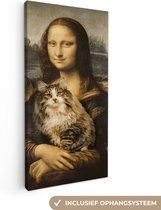 Schilderij kat - Mona Lisa - Da Vinci - Katten schilderij - Canvas kat - Wanddecoratie - 20x40 cm