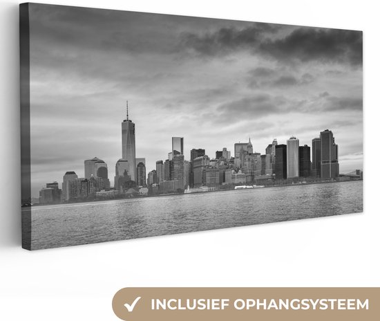 Canvas Schilderij Manhattan New York in zwart-wit - 80x40 cm - Wanddecoratie