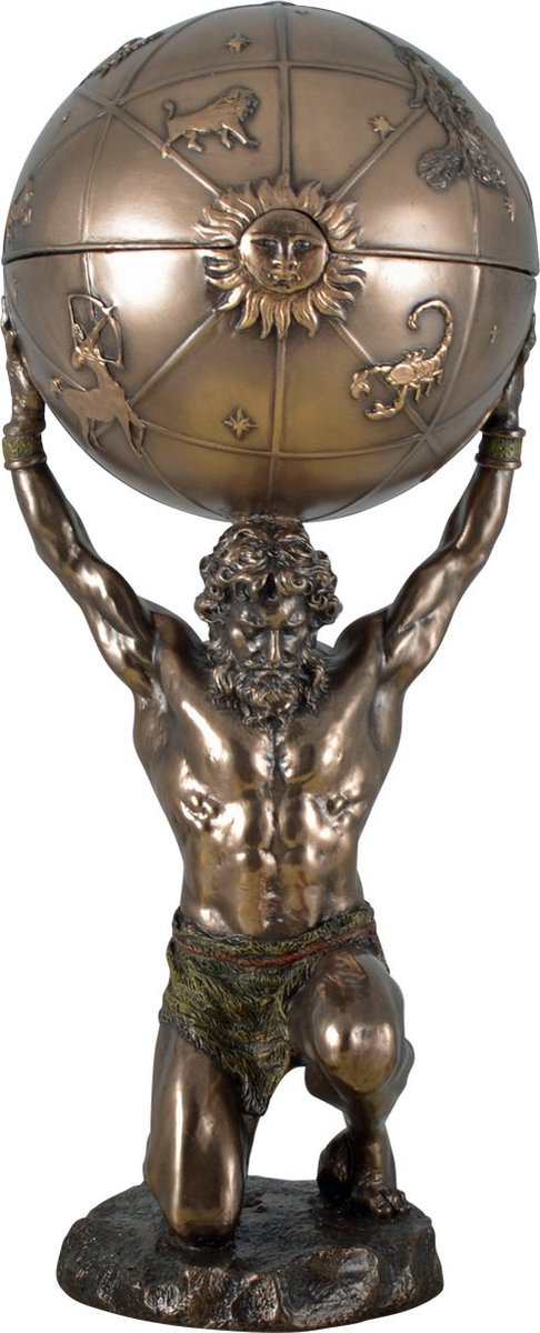 Veronese Design beeld/figuur - Griekse Titaan Atlas draagt het hemelgewelf op zijn schouders - (hxbxd) 21cm x 9cm x 9cm