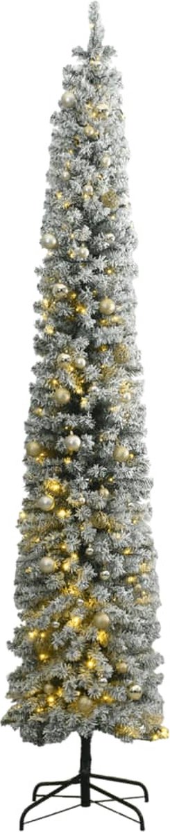 vidaXL-Kerstboom-smal-met-300-LED's-kerstballen-en-sneeuw-270-cm
