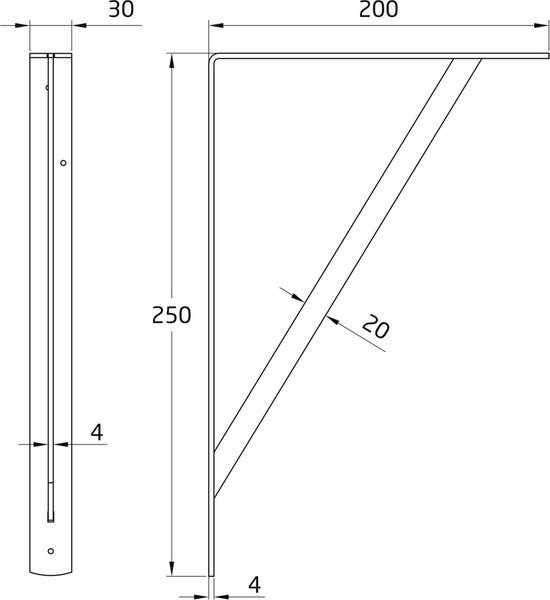AMIG Support d'étagère/support d'étagère en métal - 4x - peint en gris - H250 x L200 mm - supports d'étagère - jusqu'à 320 kg