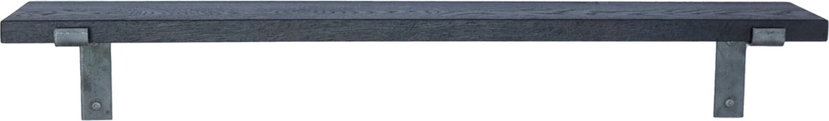 GoudmetHout® Wandplank Industrieel - 180 x 15 cm Muurplank - Zwart Eiken Hout - Decoratie Wandrek & Boekenrek - Hangplank Keuken - Wall Shelf + 2 Plankdragers van Ruw Staal