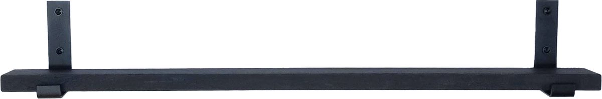 GoudmetHout® Wandplank Industrieel - 200 x 10 cm Muurplank - Zwart Eiken Hout - Decoratie Wandrek & Boekenrek - Hangplank Keuken - Wall Shelf + 2 Mat Zwarte Plankdragers van Staal