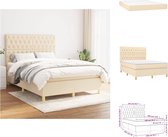 vidaXL Boxspringbed - naam - Bed met Pocketvering matras en Huidvriendelijk topmatras - Afmeting 140 x 190 cm - Kleur- crème en wit - Bed