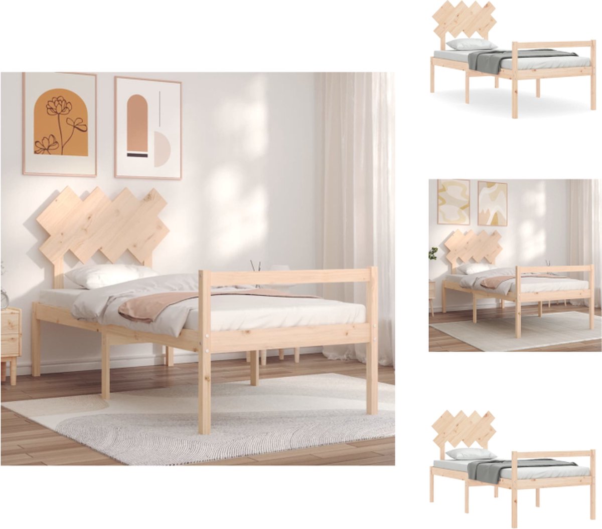 vidaXL Bed Grenenhout - Massief - 205.5 x 95.5 x 81 cm - Multiplex Lattenbodem - Functioneel Hoofd- en Voeteneinde - 90 x 200 cm Matras - Montage vereist - Bed