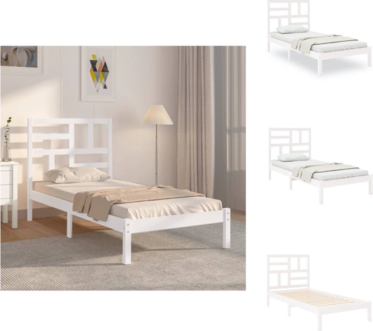 Kinderhutbed 90x200cm, Modern Design Eenpersoonsbed, Massief Houten Hutbed Met Twee Lades En Schoolbord Lattenbodem Hutvorm Massief Hout Wit