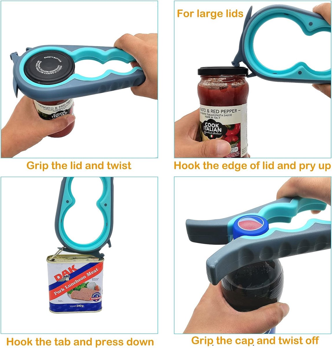 2 stuks dekselopener, handmatige dekselopener, verstelbare glasopener, antislip design, glazen opener, multifunctionele blikopener, verstelbaar deksel en flesopener voor schroefglazen, keukenhulp