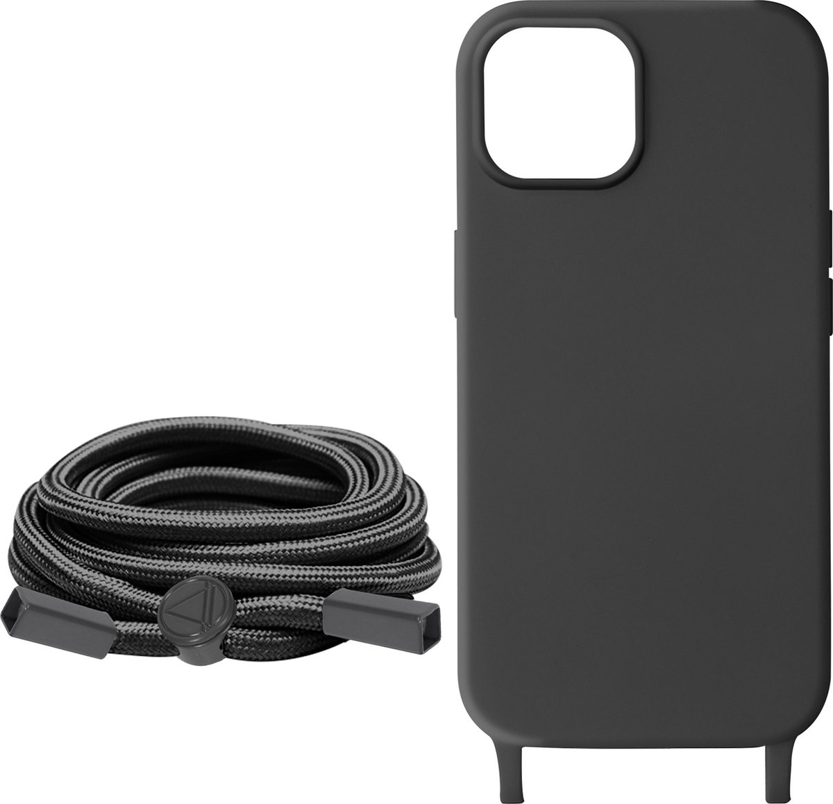 Avizar Koordhoesje Geschikt voor iPhone 15 Soft-Touch, Corda-serie, Zwart