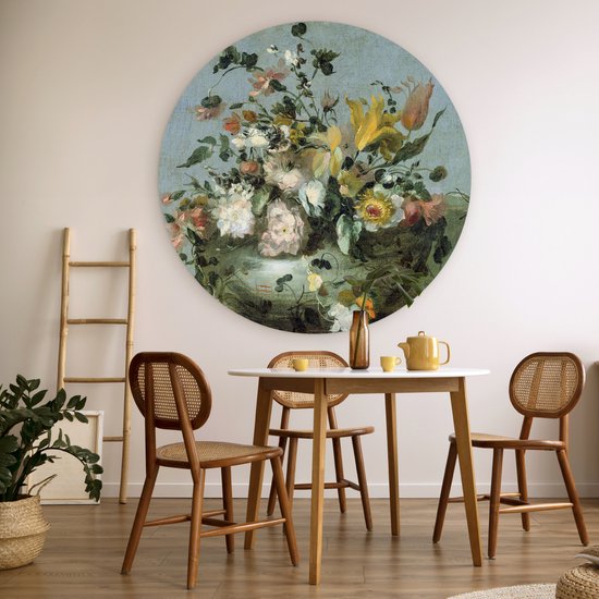 WallCircle - Déco chambre esthétique - Fleurs - Oude Meesters - Baroque - Nature - 120x120 cm - Déco chambre ados - Décoration murale - Peintures ronds