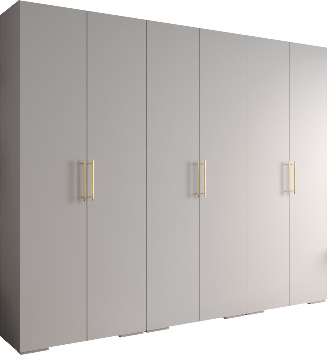AJE Meubles B.V. Opbergkast Kledingkast met 6 draaideuren Garderobekast slaapkamerkast Kledingstang met planken | Gouden Handgrepen, elegante kledingkast, glamoureuze stijl (LxHxP): 300x237x47 cm - IVONA 3 (Wit, 300 cm)