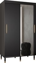 Zweefdeurkast met spiegel Kledingkast met 2 schuifdeuren Garderobekast slaapkamerkast Kledingstang met planken | elegante kledingkast, glamoureuze stijl (LxHxP): 120x208x62 cm - CAPS S2 (Zwart, 120 cm) met lades