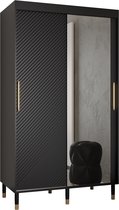 Zweefdeurkast met spiegel Kledingkast met 2 schuifdeuren Garderobekast slaapkamerkast Kledingstang met planken | elegante kledingkast, glamoureuze stijl (LxHxP): 120x208x62 cm - CAPS J2 (Zwart, 120 cm) met lades