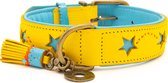 DWAM Dog with a Mission Halsband Hond – Hondenhalsband – Geel – XL – Leer – Halsomvang tussen 47-57 x 4 cm – Blue Star