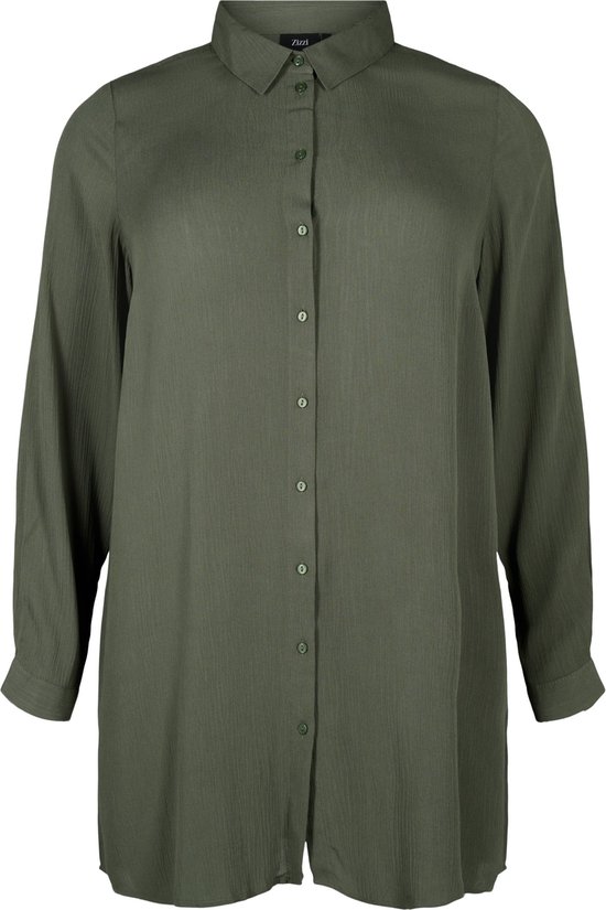 ZIZZI EROSE, L/S, LONG SHIRT Dames Jurk - Green - Maat L (50-52)