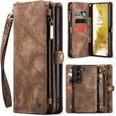 Geschikt Voor Samsung Galaxy S23 Hoesje - Solidenz Wallet Case S23 - Telefoonhoesje S23 - S23 Case Met Pasjeshouder - Met Ritsvak - Met Polskoord - Portemonee Hoes - Bruin