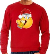 Bellatio Decorations Foute Kersttrui/sweater voor heren - bier - rood - grappig - emoji S