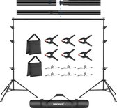Neewer® - Verstelbaar Achtergrondsysteem 2.6 x 3m - Fotografie Achtergrond Stand met 4 Dwarsliggers, 6 Lenteclips, 6 Achtergrondclips, 2 Zandzakken en Draagtas