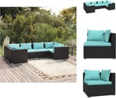 vidaXL Set canapé d'angle et canapé central en polyrotin - Zwart - Modulaire - Résistant à l'eau - Rotin PE - Ensemble de jardin