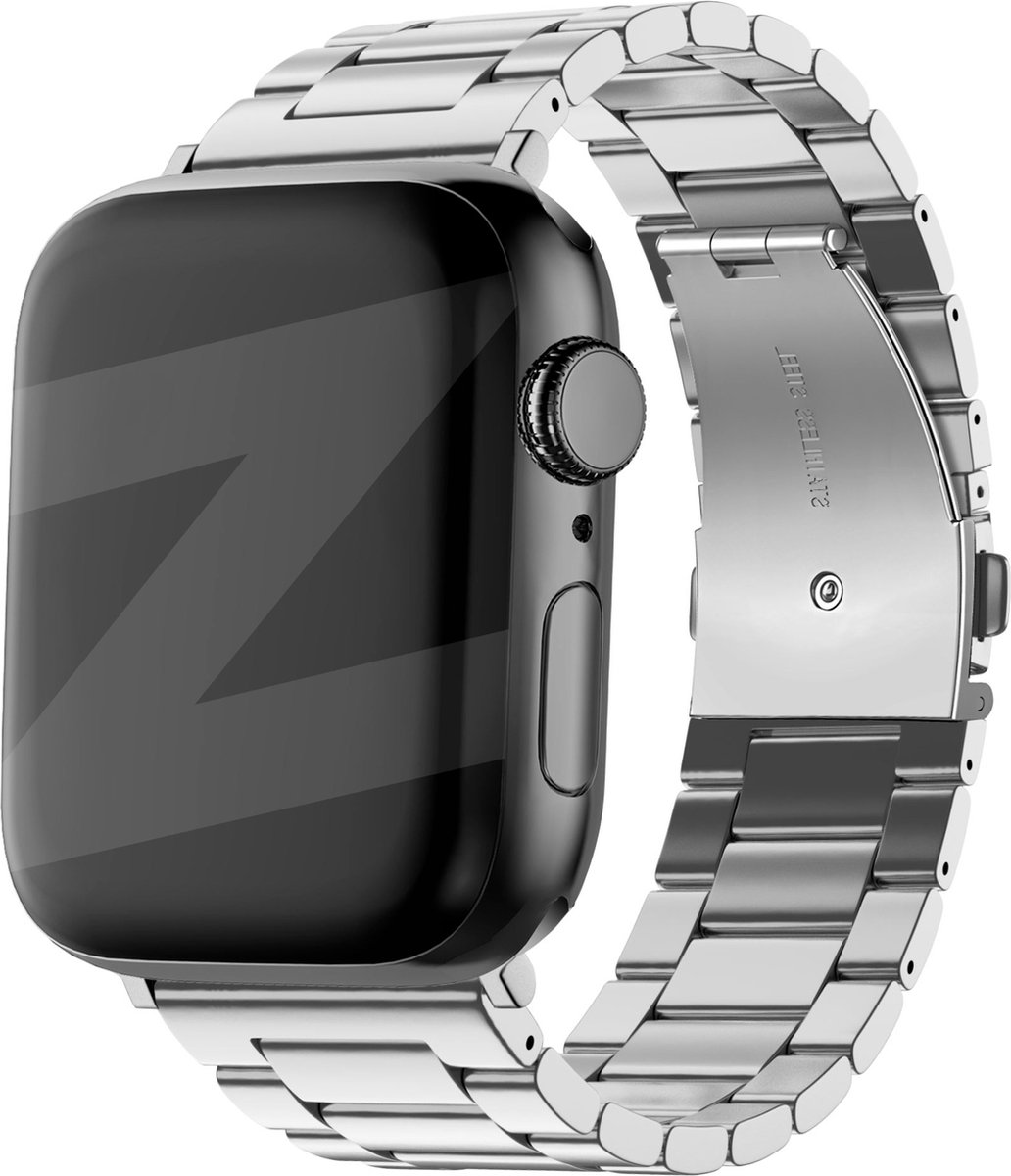 Bandz stalen band 'Classic' geschikt voor Apple Watch 1/2/3/4/5/6/7/8/9/SE - Maat: 38 / 40 / 41 / 42mm - Hoogwaardig stalen materiaal smartwatchbandje - Gemakkelijk in te korten met de meegeleverde toolkit - zilver stalen Apple Watch bandje