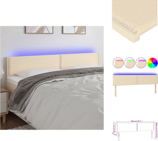 vidaXL LED-hoofdbord - Klassiek - Hoofdborden - Afmeting- 200 x 5 x 78/88 cm - Ken- Duurzaam IP65 - Kleur- Crème | vidaXL - Bedonderdeel