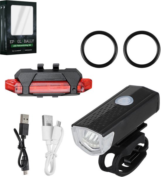 LED Fietsverlichtingsset - Verlichting voor fiets - USB Oplaadbaar - Fietsverlichting - Set - Fietslampjes voor en achter - Voorlicht - Achterlicht - Waterdicht - Lange batterijduur - Mountainbike - MTB / Racefiets / Citybike / Kinderfiet - Merkloos