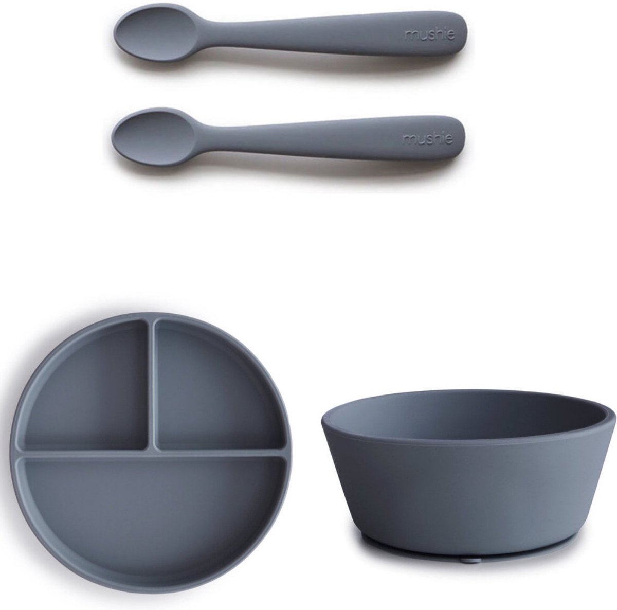 Goedkoopste Mushie Silicone Suction Servies set met Spoon Tradewinds