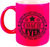 Bellatio Decorations Cadeau koffie/thee mok voor coach/trainer - beste coach - roze - 300 ml