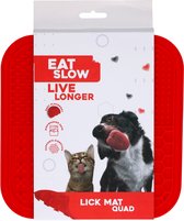 Eat Slow Live Longer Likmat Kwartet - 20 x 20 cm - Snuffelmat - Anti-schrok Mat - Slowfeeder - 100% Siliconen - Vaatwasserbestendig - Rood