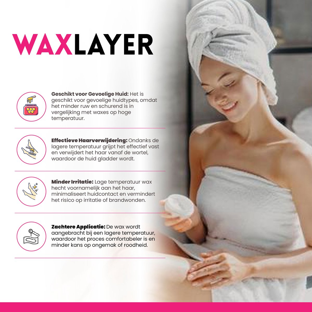 Waxlayer Professionele Wax Roller – Ontharingsroller voor Vrouwen – Voor Lichaam, Gezicht & Bikinilijn – Magnetron Wax – Pijnloze Onth aring met Natuurlijke Hars – Langdurig Gladde Huid - 100ML Waxpatroon — afbeelding 5