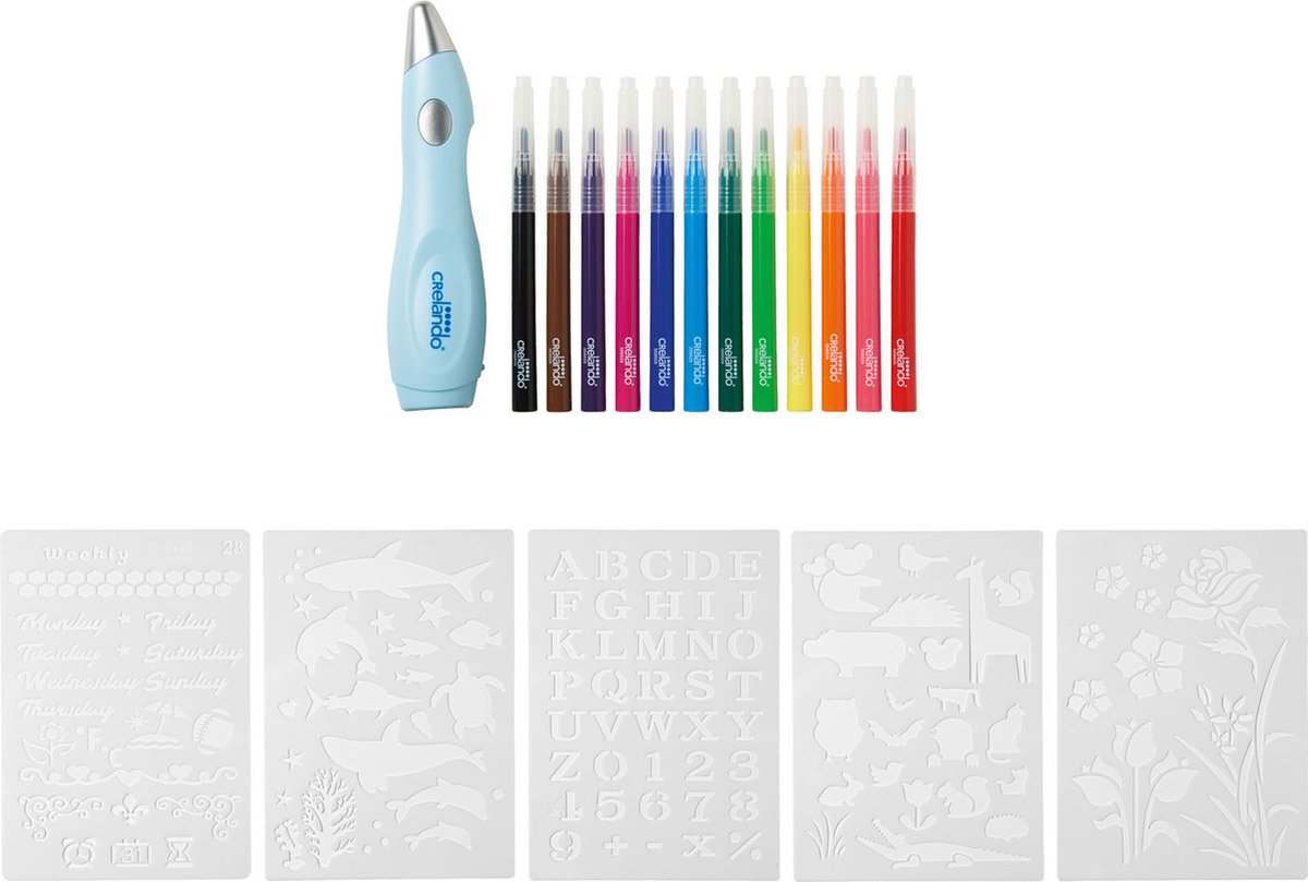 JOLLY Textielmarkers, navulling textiel airbrush of als normale textielstift te gebruiken, 12 kleuren met dikke en dunne punt, voor alle soorten