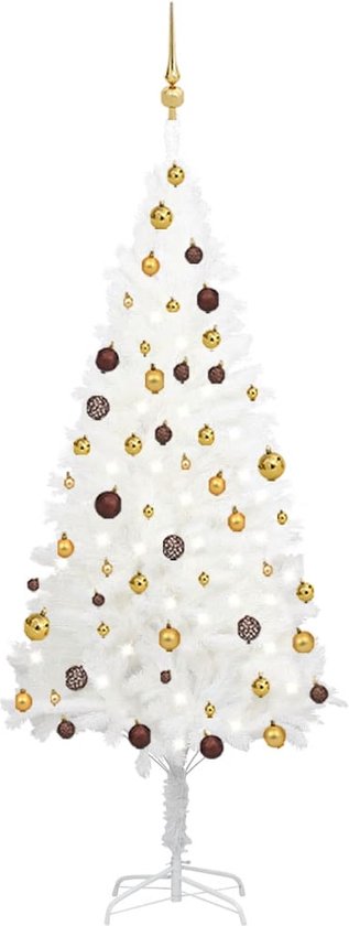 vidaXL - Kunstkerstboom - met - verlichting - en - kerstballen - 180 - cm - wit